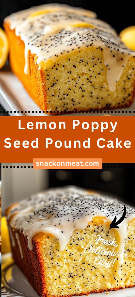 Lemon Poppy Seed Pound Cake - Snack On Meat Poppy Seed Bread With Glaze, Poppy Seed Dessert, Chocolate Tiramisu Recipe, Poppy Seed Pound Cake, Lemon Poppy Seed Loaf, Lemon Poppy Seed Cake, Poppy Cake, Lemon Poppyseed Bread, Lemon Poppyseed Cake