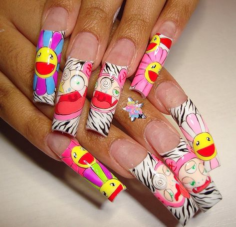 Murakami Nails, Animal Print Nails, Takashi Murakami, Best Acrylic Nails, Holiday Nails, Nude Nails, Almond Nails, My Sister, French Nails