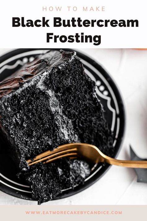 Black Frosting Recipe, Black Chocolate Frosting, Black Out Cake, Purple Cake Recipe, Black Frosting How To Make, How To Make Black Buttercream, Black Cocoa Frosting, Black Chocolate Buttercream Frosting, No Dye Black Frosting