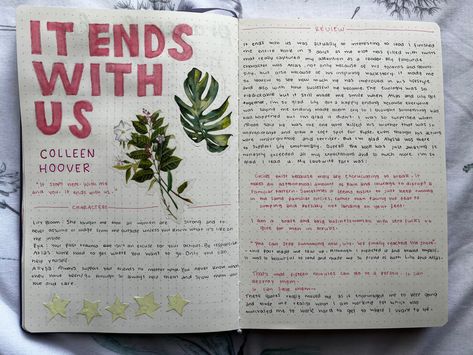 It Ends With Us Book Review Journal, It Ends With Us Book Review, It Ends With Us Journal Page, It Ends With Us Review, Novel Pages Aesthetic, Book Review Project Ideas, Annotating Ideas, It Ends With Us Book, Book Bujo