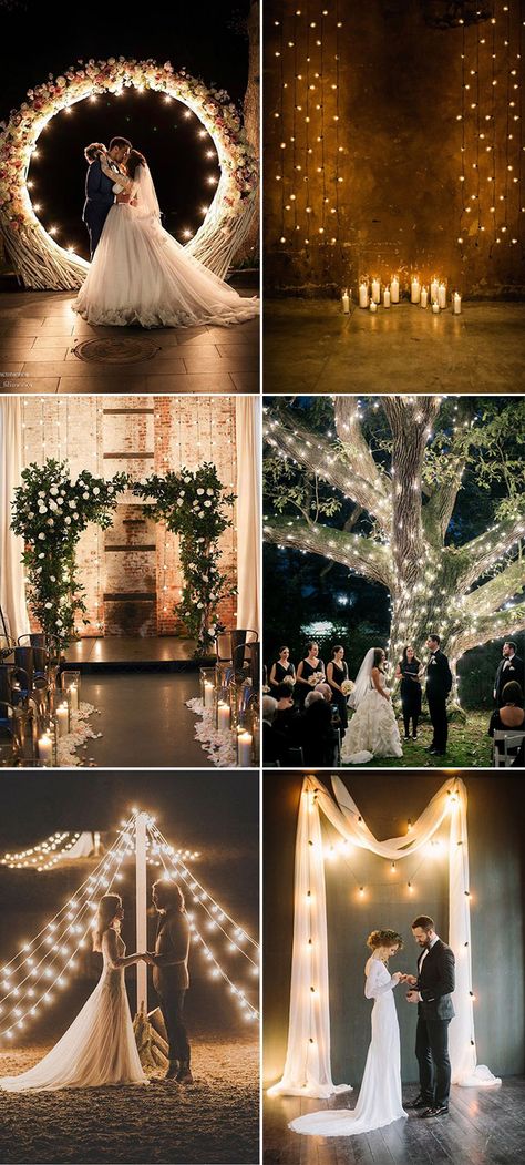 Wedding Backdrop Lights, Wedding Ceremony Backdrop, Future Wedding Plans, Ceremony Backdrop, Wedding Night, Ceremony Decorations, Romantic Weddings, Wedding Lights, Lighting Ideas