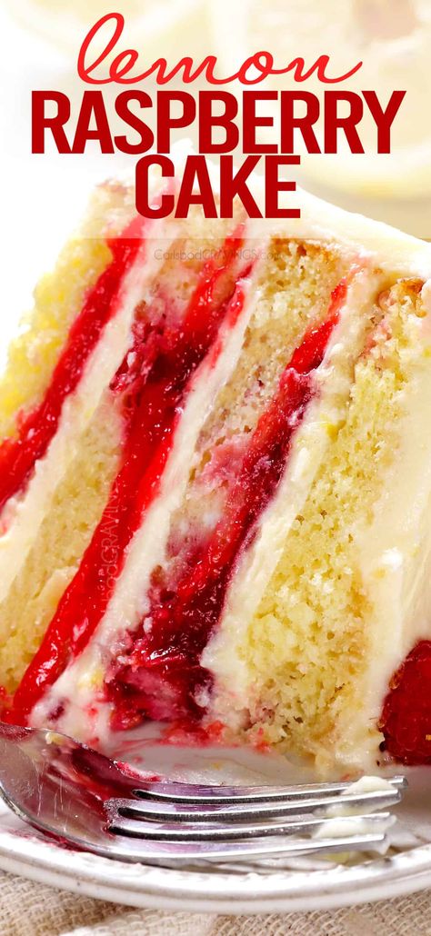 This Lemon Raspberry Cake recipe is a show stopping dessert everyone will be raving about with its bright, tangy lemon flavor, mega moistness and layers of raspberry filling and lemon cream cheese frosting! #lemoncake #lemoncakerecipe #lemondessert #lemons #lemonlovers #lemonrecipes #summerdessert #springdessert #cake #cakerecipe #cakerecipes #cakes #layeredcake #dessertrecipes #desserts #desserttable #baking #baker #bestcake #raspberries #raspberrydessert #raspberrycake #raspberrylemoncake Lemon Cake With Raspberry Filling And Lemon Buttercream Frosting, Vanilla Cake With Lemon Curd And Raspberry Filling, Lemon Raspberry Cake With Box Cake, Lemon Cake With Raspberry Filling, Raspberry Lemon Cake, Raspberry Cake Recipe, Lemon Raspberry Cake, Lemon Cake Mix Recipe, Raspberry Cake Recipes