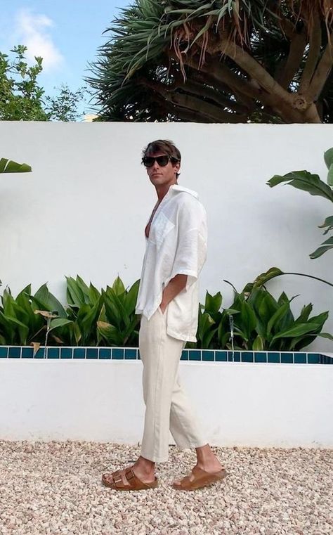 Men’s Summer Beach Style, Men’s Beachy Outfits, Summer Marriage Outfit Men, Mens Resort Outfits, Beachy Outfits Men, Summer Beach Outfit Men, Men Beach Outfit Summer, Men Italy Outfit Summer, Resort Outfit Men