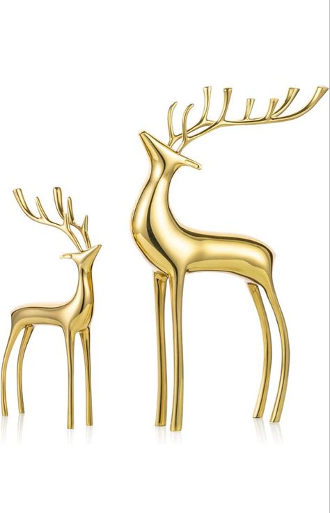 Products are made of high quality copper, Thanks for it made by hand-craved, the surface is more smoother and shiny. The beautifully lined and lifelike shape adds a charming gleam to your home. This elegant reindeer sculptures collection is a perfect gift for your families or friends, such as birthdays gift, housewarming, weddings, Christmas and new year gift. #christmas #christmasdecor #reindeer #christmasgiftideas #xmasdecor #xmas Gold Reindeer Decor, Reindeer Animal, Reindeer Sculpture, Gold Deer, Deer Statues, Reindeer Figurine, Gold Reindeer, Christmas Mantle Decor, Deer Ornament