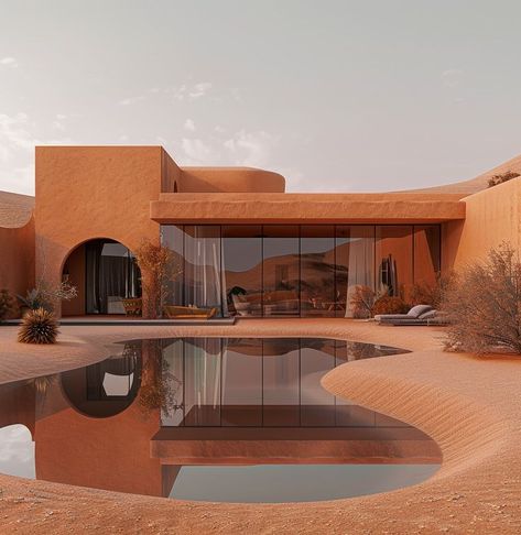 Dessert House Design, Desert Homes Exterior Arizona, Modern Desert Mansion, Modern Desert Home Exterior, Senegal Architecture, Desert House Interior, Modern Architecture House Exterior, Desert House Exterior, Desert House Design