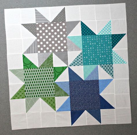 enlarged version of block by Judy Martin (block pattern 12" or 16" block; baby quilt is 40") (The block pattern has way fewer seams in the background.) Broken Hourglass, Quilt Star, Star Quilt Pattern, Big Block Quilts, Half Square Triangle Quilts, Texas Star, Star Cluster, Patterns Sewing, Star Quilt Blocks