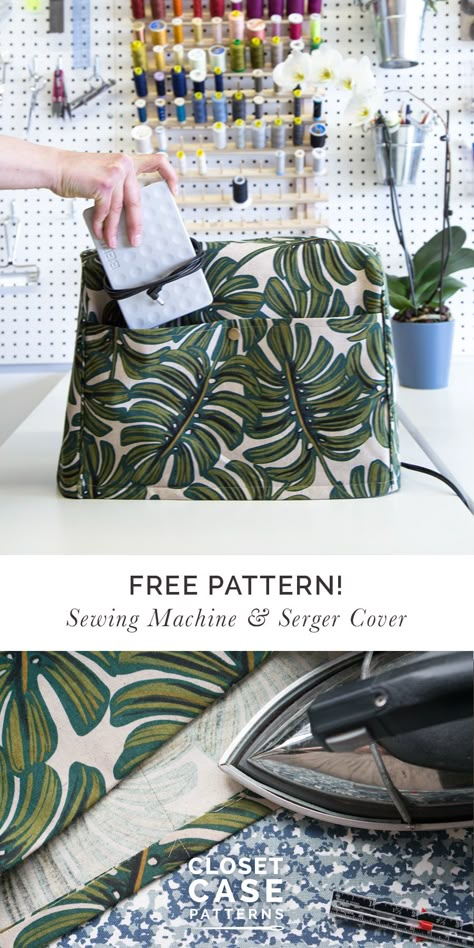 FREE patterns for both a sewing machine and serger cover. Step by step tutorial on how to make it yourself! via @closetcasepatt Sewing Machine Cover Pattern, Sewing Machine Covers, Serger Projects, Serger Tips, Serger Sewing, Best Sewing Machine, Sewing Machine Cover, Trendy Sewing, Sewing Space