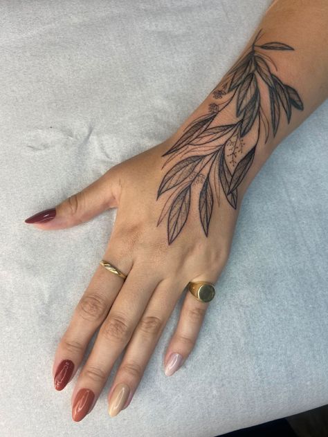 Leaf On Hand Tattoo, Foliage Hand Tattoo, Large Wrist Tattoo, Plant Wrist Tattoo, Wrist Leaf Tattoo, Leaves Hand Tattoo, Plant Hand Tattoo, Nature Hand Tattoo, Floral Hand Tattoo