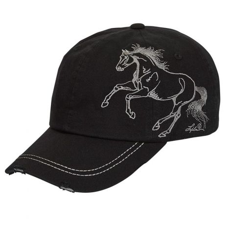 Distressed Baseball Cap with Galloping Horse Black Unisex One Size Silver Hat, English Tack, Horse Black, Tack Store, Galloping Horse, Distressed Baseball Cap, Horse Grooming, Ladies Accessories, Riding Breeches