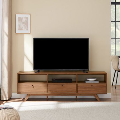 Corrigan Studio® Kloeigh TV Stand for TVs up to 85" & Reviews | Wayfair 85 Inch Tv, Low Tv Stand, Low Profile Tv Stand, Mid Century Modern Storage, Mid Century Modern Tv, Tv Stand Brown, 2024 Living Room, Mid Century Modern Tv Stand, Modern Entertainment Center