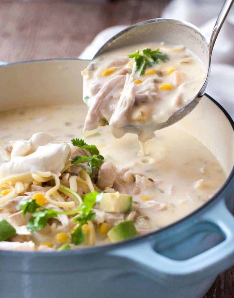 White Enchilada Soup with Chicken or Turkey White Chicken Enchilada Soup, Chicken Panini Recipes, Panini Recipes Chicken, Chicken Panini, Turkey Enchiladas, Creamy Cauliflower Soup, White Chicken Enchiladas, Panini Recipes, Recipetin Eats