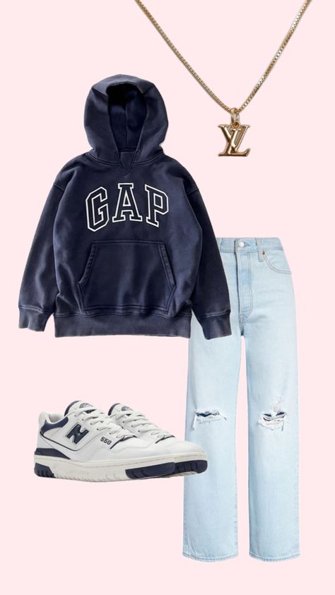 school outfit! #newbalance #louisvuitton #gap #hoodie #school #outfit #outfitinspo Gap Hoodie Outfit, Gap Hoodie, Hoodie Outfit, Cute Simple Outfits, Outfit Goals, School Outfit, Simple Outfits, Gap, Louis Vuitton