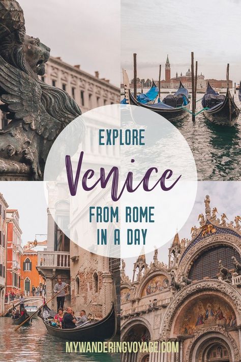 If you�re on a tight Italian itinerary and you�ve always dreamed of seeing the sinking city, you can explore Venice from Rome in a day. With a high speed train and this itinerary, you�ll be able to see Venice in a day. | My Wandering Voyage #venice #italy Italian Itinerary, Venice In A Day, Rome In A Day, High Speed Train, Venice Italy Travel, Explore Italy, Venice Travel, Italy Travel Tips, Italy Travel Guide