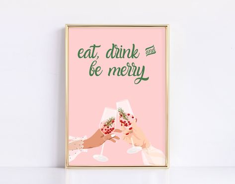 Cheers Print, Christmas Bar Cart, Merry Christmas Decor, Bar Cart Print, Eat Drink And Be Merry, Bar Cart Art, Festive Cocktails, Merry Christmas Decoration, Be Merry