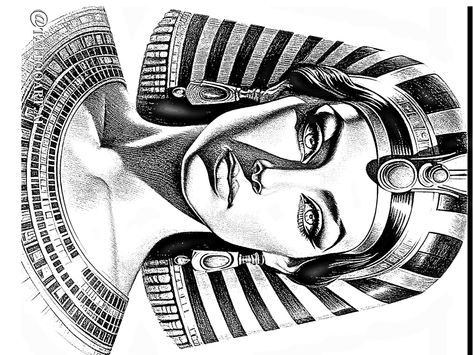 Cleopatra Drawing Sketches, Egypt Art Drawing, Cleopatra Sketch, Cleopatra Drawing, Egyptian Queen Tattoos, Cleopatra Tattoo, Geometric Tattoo Pattern, Egyptian Tattoo Sleeve, Cherub Tattoo