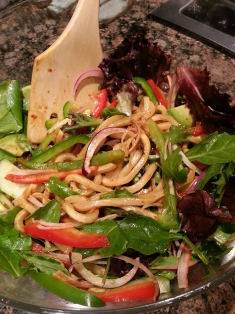 Cold Udon Salad – Eggy's Kitchen Udon Salad, Korean Udon, Udon Noodle Salad, Healthy Korean Recipes, Noodle Salad Cold, To My Aunt, Udon Noodle, Noodle Salad Recipes, She Made Me