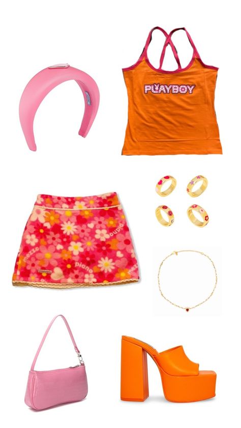 Amusement Park Outfit Midsize, Y2k Neon Outfits, 2000s Fashion Colorful, 2000s Beach Aesthetic Outfits, 2000s Barbie Outfits, Hibiscus Aesthetic Outfits, Bratz Summer Outfits, Bright Y2k Outfits, Y2k Outfits Colorful