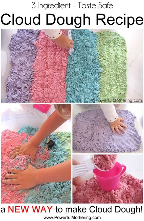 Cloud Dough Recipe, How To Make Clouds, Cloud Dough, Colorful Clouds, Toddler Play, Toddler Fun, Dough Recipe, Sensory Activities, Sensory Play