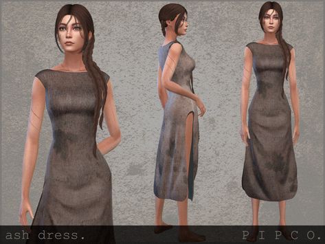 a simple, dirty dress. Found in TSR Category 'Sims 4 Female Everyday' Fantasy Apocalypse, Homeless Clothes, Ash Dress, Poor Clothes, Sims 4 Clothing Sets, Zombie Clothes, Hot Weather Outfits, Sims Medieval, Die Sims 4