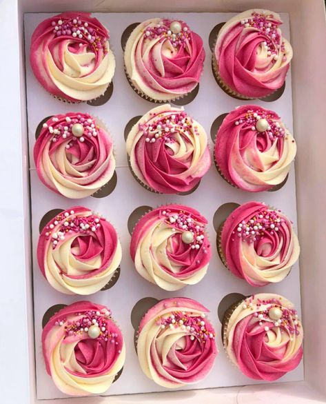 Pink Cake And Cupcakes, Cupcakes Decoration Pink, Red And Pink Cupcakes, Pink Birthday Cupcakes For Women, Birthday Cupcakes For Women Pretty, Cupcakes Pink, Pink Cupcakes Decoration, Pink Cupcake Ideas, Pretty Pink Cake