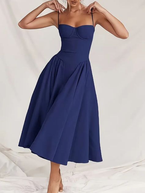 Suspender Dress Summer Elegant Low cut Slim Backless Sling - Temu Midi Dress Elegant, Loose Midi Dress, Backless Midi Dress, Sleeveless Outfit, Dress Women Elegant, Dress Sleeve Styles, Elegant Dresses For Women, Vestidos Vintage, Sling Dress