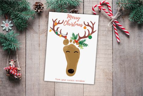 Reindeer Footprint Craft, Christmas Handprints, Christmas Footprint Crafts, Reindeer Footprint, Christmas Footprint, Baby Christmas Crafts, Craft Handprint, Memory Art, How To Make Magic