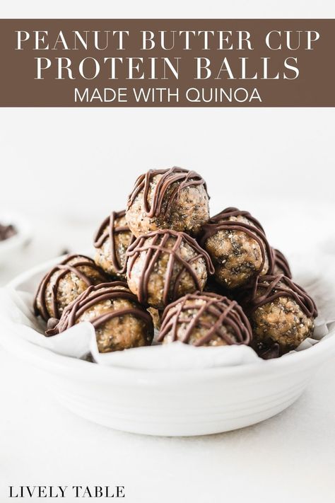 These peanut butter cup quinoa energy bites make a delicious snack that is easy and full of healthy fats and plant protein! Prep them this weekend to snack on all week! Quinoa Peanut Butter, Protein Prep, Energy Bite, Healthy Peanut Butter Cups, Protein Balls Recipes, Energy Bar, Healthy Snacking, Free Friends, Protein Balls