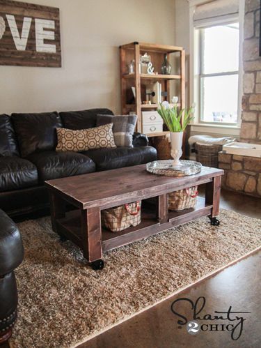 DIY Coffee Tables Chunky Wood Coffee Table, Make A Coffee Table, Coffee Table With Casters, Make Your Own Coffee, Douglas Fir Wood, Shanty 2 Chic, Pottery Barn Inspired, Diy Coffee Table, Diy Home Decor Bedroom