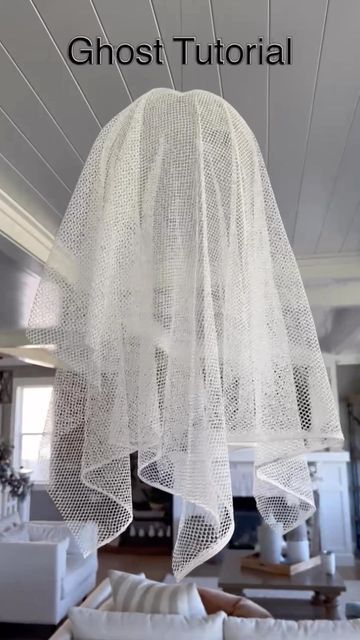 Jen Bryant on Instagram: "Let’s make some fabric ghosts for Halloween 👻 I made some with lace and some with a mesh material! I’ve seen them with cheesecloth but I was looking for a different finish and style! They worked great! Definitely let them dry overnight that is the key! They may lose a little shape when you pop them but they will go right back when you push up the top! The extra layer of glue should do the trick! If they don’t hold, you need more glue! Have fun and let me know if you ha Hanging Cheesecloth Ghosts, Diy Ghost Out Of Cheese Cloth, Floating Ghost Diy Cheesecloth, Diy Ghost Decoration Cheesecloth, Lace Ghost, Ghosts For Halloween, Cheesecloth Ghost, Halloween Tablecloth, Net Fabric