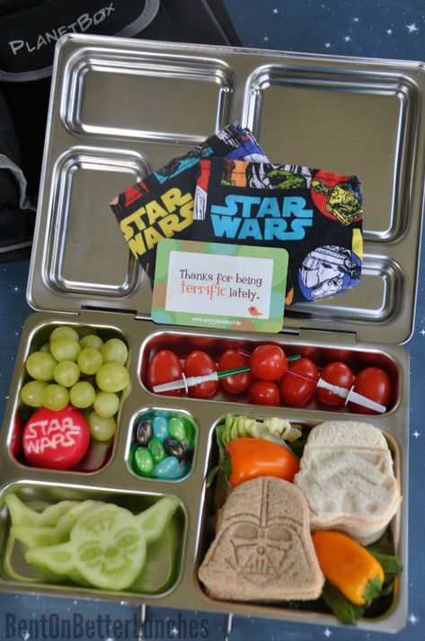 Happy Star Wars Day, & May the 4th Be With You! Enjoy Your Lunch, You Will! | BentOnBetterLunches School Lunches Ideas, Star Wars Lunch, Muffin Tin Meals, Star Wars Themed Food, Enjoy Your Lunch, Star Wars Food, Happy Star Wars Day, Party Food Platters, May The 4th