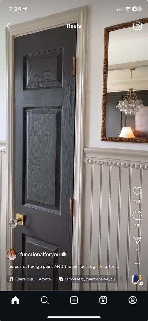 Behr Witch Hazel, Midnight Oil Benjamin Moore, Cracked Pepper Paint, Hallway Paint Colors, Portola Paint, Hallway Paint, Black Fireplace, English Tudor, Black Cabinets