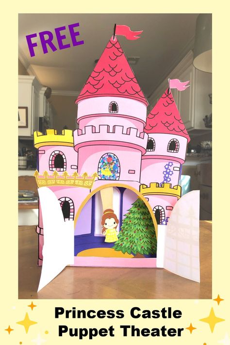 Make Your Own Princess Puppet Theater. Free printable princess castle puppet show theater.   #princess #makeyourown #princesscastle #puppetshow #puppettheater #kids #beautyandthebeast Kids Diy Christmas Gifts, Castle Diy, Preschool Scavenger Hunt, 3d Princess, Kids Diy Christmas, Paper Castle, Castle Crafts, Fairy Tale Activities, Diy Christmas Gifts For Kids