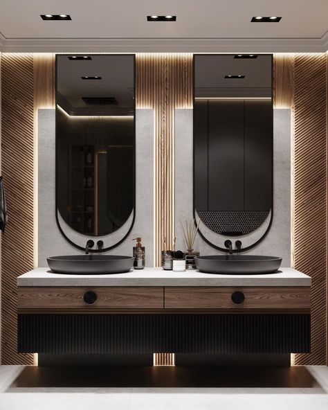 Luxurious master bathroom 🖤 Master Closet Dimensions, Modern Wash Basin, Cabinets Design Ideas, Green Restaurant, Mirrors Design, Closet Dimensions, Work Graphic, Stylish Closet, Salon Mirrors