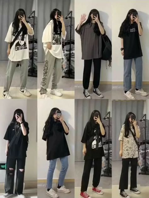 Korean style #oversizedtshirt #koreanoutfits #koreanstyle Korean Boyish Outfit, Boyish Outfit Ideas, Boyish Outfits Korean, Korean Tomboy Style Outfit, Tshirt Styling, Tshirt Looks, Boyish Outfit, Outfit Minimalista, Boyish Outfits