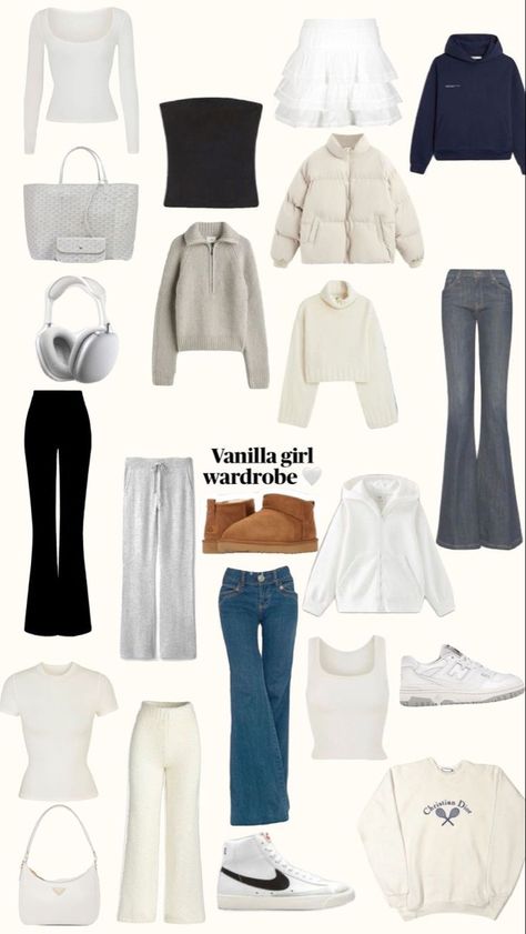 Outfit Essentials Minimal Classic, Outfits For Shopping Day Winter, Clothes And Where To Buy Them, Dream Wardrobe Clothing, Off White Outfits, Clean Girl Clothes, Vanilla Style, Must Have Clothes, Lots Of Clothes