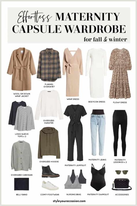 Effortless Maternity Capsule Wardrobe For Any Season + Checklist! Maternity Wardrobe Essentials, Maternity Capsule Wardrobe, Fall Maternity Outfits, Casual Maternity Outfits, Winter Maternity Outfits, Maternity Work Clothes, Preggo Fashion, Look Office, Maternity Chic