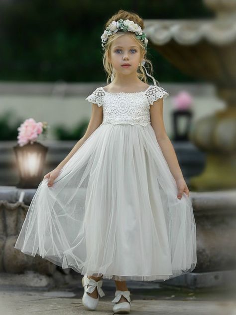 Ivory Girls Dress, Tulle Long Skirt, Ivory Flower Girl Dresses, Wedding Flower Girl Dresses, Flower Girl Dress Lace, Wedding Flower Girl, Ivory Dresses, Lace Flower, Pageant Dresses