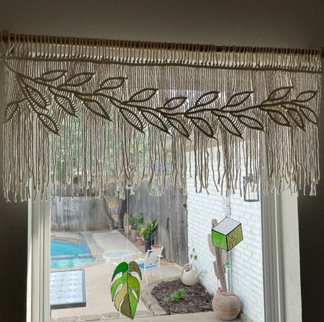 Macrame Leaf Valance, Leaves short window curtain, cafe curtain special order valance, minimalist wall art Macrame Wall Hanging Bedroom Decor, Short Window Curtains, Boho Tassels, Macrame Leaf, Macrame Headboard, Cafe Curtain, Living Room Arrangements, Large Macrame Wall Hanging, Large Macrame