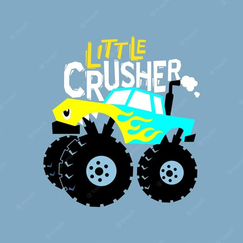 Premium Vector | Hand drawn cartoon monster truck. vector illustrations for apparel prints and other uses. Monster Truck Illustration, Monster Truck Tattoo, Monster Truck Drawing, Cartoon Monster Truck, Monster Truck Art, Truck Tattoo, Monster Truck Party, Birthday Collection, Graphic Ideas