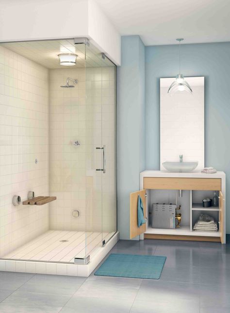 I want a steam shower! previous pinner said: Yes, you can have a steam shower in a small space ! From: Mr. Steam Steam Shower Units, Small Bathroom With Shower, Bathroom Plan, Bathroom Design Trends, Steam Shower, Shower Cabin, Tiny Bathrooms, Steam Showers, Steam Room