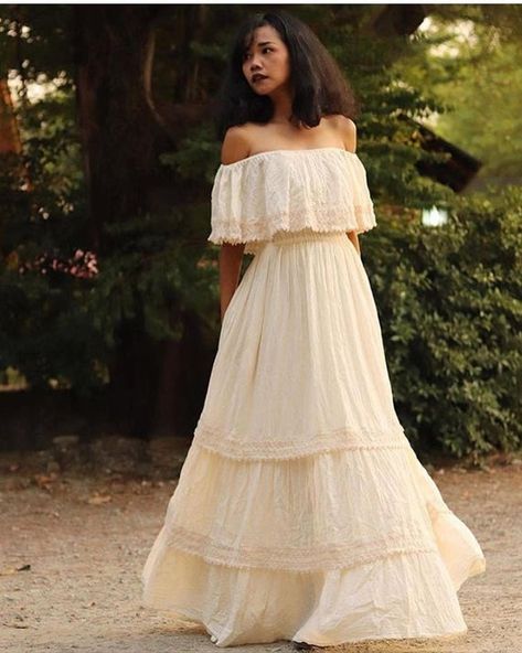 Mexican/Spanish Style Off-white Romantic Boho Maxi Dress. | Etsy Boho Wedding Dress Bohemian, Mexican Wedding Dress, Mexican Spanish, Spanish Dress, Fiesta Dress, Romantic Boho, Mexican Dresses, Bohemian Wedding Dresses, High Quality Dress