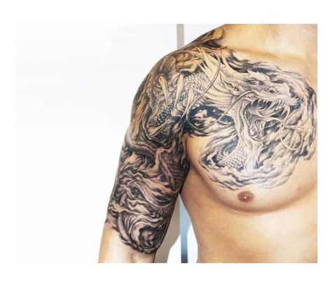 Dragon Tattoo Shoulder, Dragon Tattoo Chest, Mens Tattoos, Dragon Tattoos For Men, Dragon Sleeve, Tattoo Dragon, Polynesian Tattoos, Girl Back Tattoos, Girls With Sleeve Tattoos