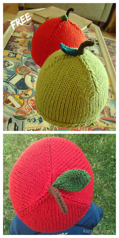 Knit Apple Hat Free Knitting Patterns - Knitting Pattern Dog Jumper Knitting Pattern, Knitting Patterns For Babies, Baby Knitting Free, Baby Hat Knitting Patterns Free, Apple Hat, Kids Knitting Patterns, Knit Accessories, Baby Hat Knitting Pattern, Charity Gifts