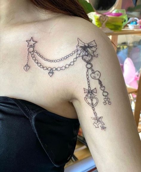 Corset Tattoo, Collar Tattoo, Charm Tattoo, Necklace Tattoo, Bow Tattoo, 4 Tattoo, Collar Bone Tattoo, Tattoo Flash Art, Dope Tattoos