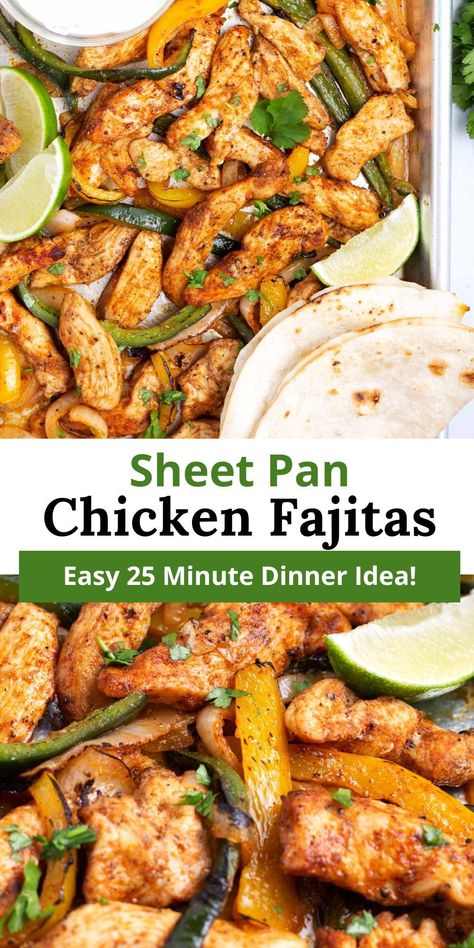 These sheet pan chicken fajitas are your go-to for a quick and easy dinner! Made with chicken breast, poblano peppers, and a colorful array of veggies, this flavorful dish is oven baked to perfection. In just 25 minutes, you can have a delicious weeknight meal that's sure to satisfy everyone at the table. Baked Fajita Chicken Breast, Oven Baked Chicken Fajitas, Fajitas Chicken, Sheet Pan Fajitas, Sheet Pan Chicken Fajitas, Wraps Recipes Easy, Chicken Fajitas Recipe, Mexican Favorites, Honey Mustard Recipes