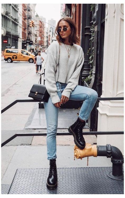 How to Wear Combat Boots in 2021 - Life with Mar Combat Boot Outfits, Combat Boot Outfit, Outfits New York, New York Outfit, Winter Boots Outfits, Ny Outfits, Nyc Outfits, New York Outfits, Winter Fashion Outfits Casual