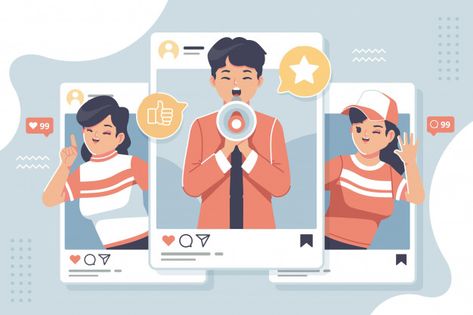 Social media marketing flat design illustration | Premium Vector Using Social Media Illustration, Social Media Illustration, Marketing Pictures, Media Illustration, Social Media Art, Media Influence, Instagram Illustration, Flat Design Illustration, New Media Art