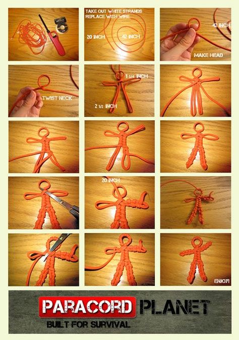 #ParacordChallenge-- Make your own Paracord Buddy!! This project is not overly difficult, so take the challenge. Post your finished Paracord Buddies in the section below. #paracord #buddy #person #pete #prepper #survival #crafting #forkids #craft #tying #knotting #rope #diy Paracord Animals, Parachute Cord Crafts, Paracord Bracelet Tutorial, Cords Crafts, Paracord Tutorial, Paracord Knots, Paracord Keychain, Scouts Crafts, Paracord Projects