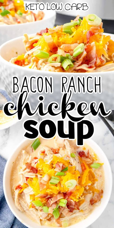 Low Carb Chicken Bacon Ranch Soup, Keto Chicken Bacon Ranch Soup, Chicken Bacon Ranch Soup Crockpot, Chicken Bacon Ranch Potato Soup, Chicken Bacon Ranch Soup, Crockpot Recipes Soup, Ranch Soup, Keto Chicken Bacon Ranch, Carrot Potato Soup