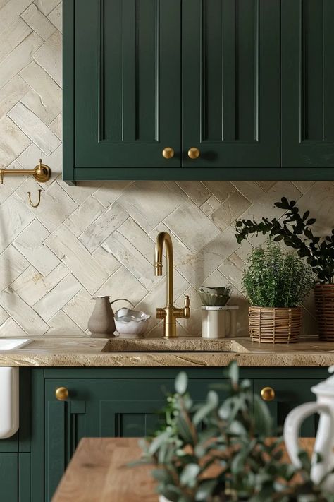 🌼 Trending Kitchen Backsplash Designs | VIVA Wallpaper In Kitchen Backsplash, Green Kitchen Backsplash Tile, Unique Backsplash Ideas, Green Kitchen Backsplash, Unique Kitchen Backsplash Ideas, Green Tile Backsplash, Kitchen Backsplash Trends, Trendy Kitchen Design, Timeless Farmhouse